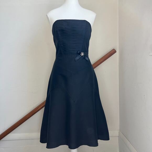 Vintage Laundry Shelli Segal 100% Silk Dress Black Strapless 90s y2k Twee Size 2 - Picture 1 of 9